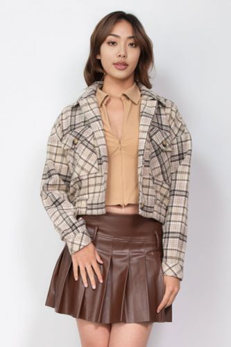 Plaid Button-down Crop Jacket - KandyKouture - Modalova