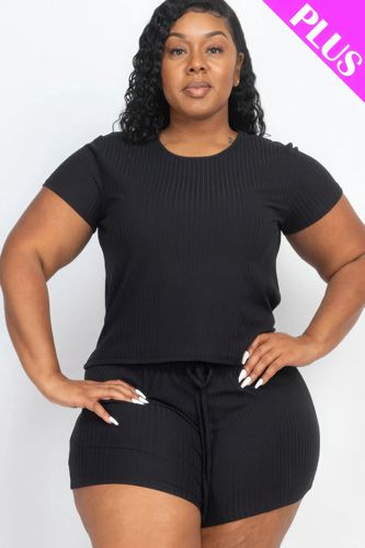 Plus Size Ribbed Short Sleeve Top&shorts Set - KandyKouture - Modalova