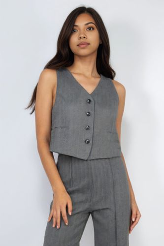 Herringbone V-neck Buttoned Vest Top - KandyKouture - Modalova