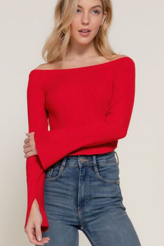 Long flare slv off shoulder sweater - KandyKouture - Modalova