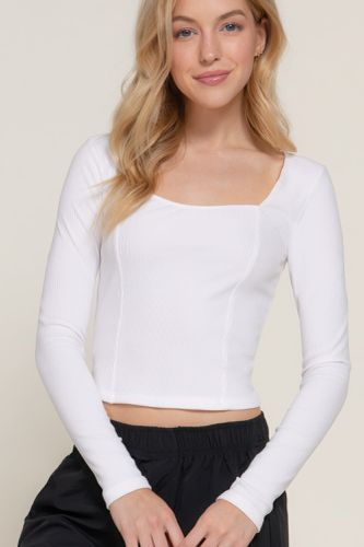 Long slv sweetheart neck seam detail knit top - KandyKouture - Modalova