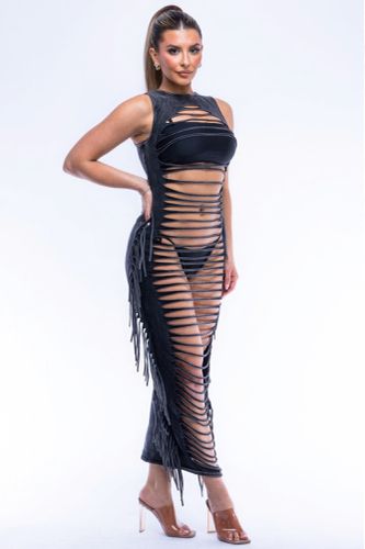 Fringe Cut Out Maxi Dress - KandyKouture - Modalova