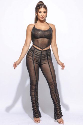 Halter Top Ruched Pants Set - KandyKouture - Modalova