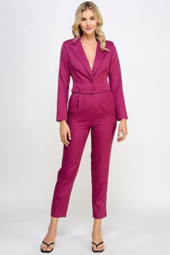 Single Button Crop Blazer With Tailored Pants Set - KandyKouture - Modalova