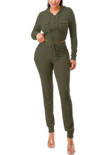 Rib Cargo Hoodie Set - KandyKouture - Modalova