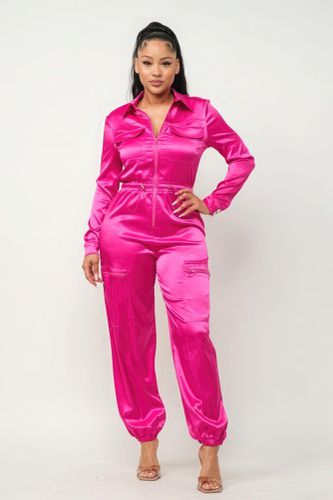 Front Zipper Pockets Top And Pants Jumpsuit - KandyKouture - Modalova