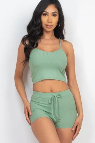 Ribbed Crop Cami Top & Shorts Set - KandyKouture - Modalova