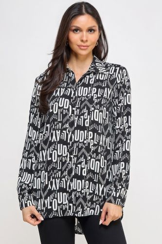 Printed Satin Long Sleeve Tunic Top - KandyKouture - Modalova