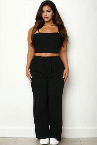 Plus Bustier Crop Cami Top & Slant Pocket Straight Pants - KandyKouture - Modalova