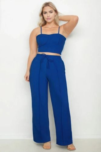 Plus Bustier Crop Cami Top & Slant Pocket Straight Pants - KandyKouture - Modalova