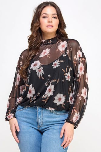 Mesh Floral Ls Top W/cami - KandyKouture - Modalova