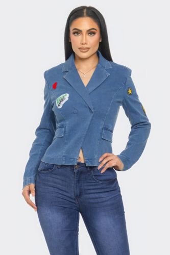 Patch It Up Denim Blazer Jacket - KandyKouture - Modalova