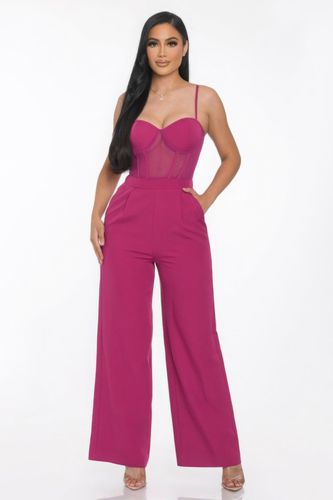 Mesh Insert Cup Wide Leg Jumpsuit - KandyKouture - Modalova