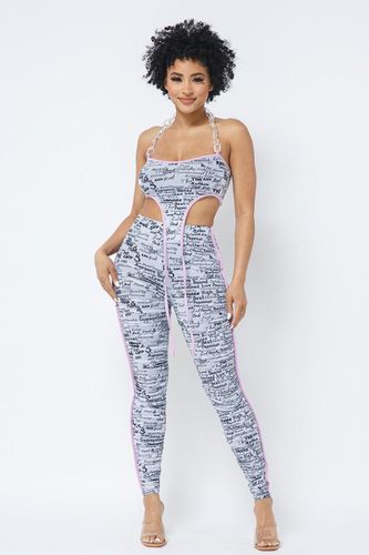 Mesh Print Crop Top With Plastic Chain Halter Neck With Matching Leggings - KandyKouture - Modalova