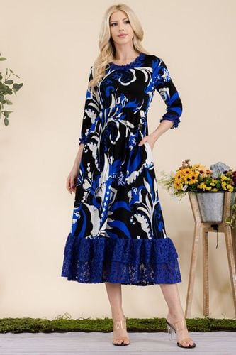 Celeste Full Size Paisley Print Lace Ruffled Midi Dress - Trendsi - Modalova