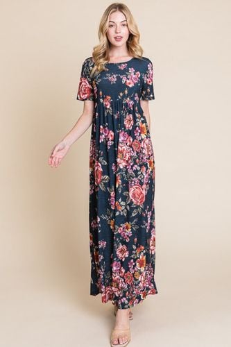 BOMBOM Floral Short Sleeve Maxi Dress - Trendsi - Modalova