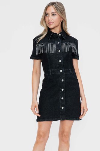 Bytos Full Size Embellished Button Down Short Sleeve Denim Dress - Trendsi - Modalova