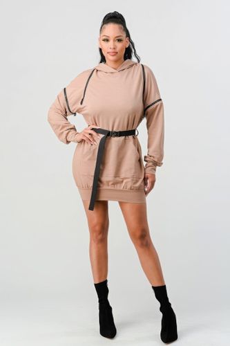 Double Zipper Long Sleeve Hooded Mini Dress - KandyKouture - Modalova