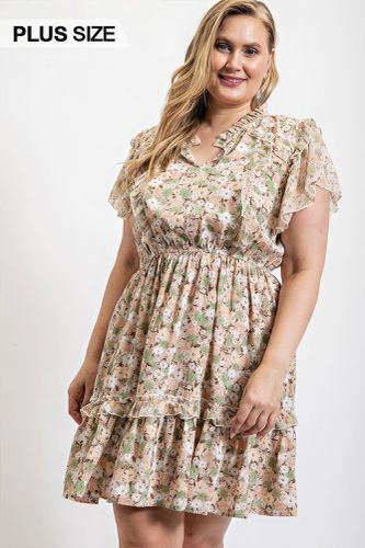 Floral Printed Ruffle Detail Dress With Elastic Waist - KandyKouture - Modalova