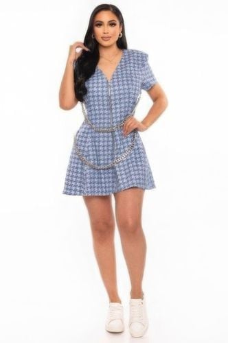 Houndstooth Chain-belt Dress - KandyKouture - Modalova