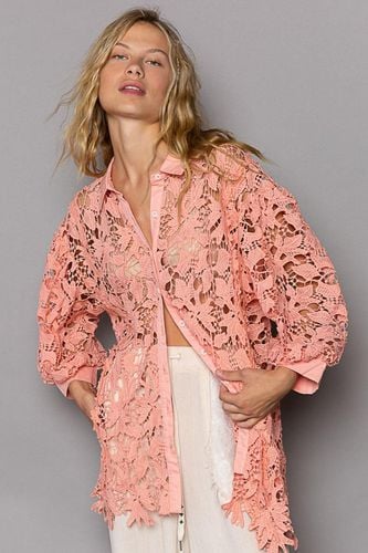 POL Collared Neck Button Up Lace Shirt - Trendsi - Modalova