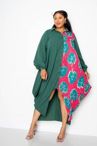 Print Drapy Shirt Maxi Dress - KandyKouture - Modalova