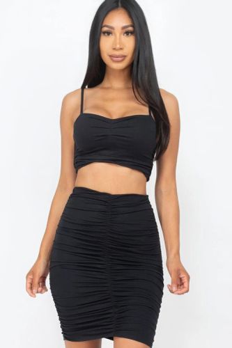 Ruched Crop Top And Skirt Sets - KandyKouture - Modalova