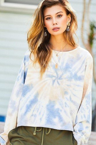 Round Neck Oversize Fit Crop Tie-dye French Terry Pullover - KandyKouture - Modalova