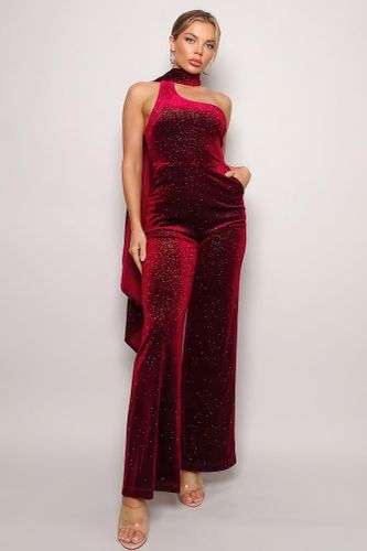 Scarf Top Glitter Velvet Jumpsuit - KandyKouture - Modalova