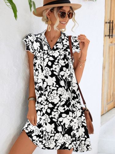 Floral Tie Neck Butterfly Sleeve Dress - Trendsi - Modalova