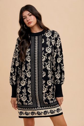 Annie Wear Floral Jacquard Round Neck Sweater Dress - Trendsi - Modalova