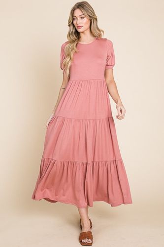 BOMBOM Short Sleeve Tiered Maxi Dress - Trendsi - Modalova