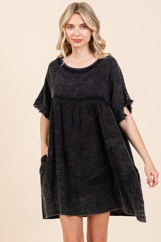 Culture Code Full Size Short Sleeve Babydoll Texture Dress with Pockets - Trendsi - Modalova