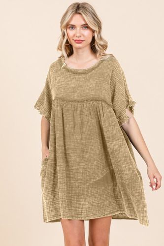 Culture Code Full Size Short Sleeve Babydoll Texture Dress with Pockets - Trendsi - Modalova