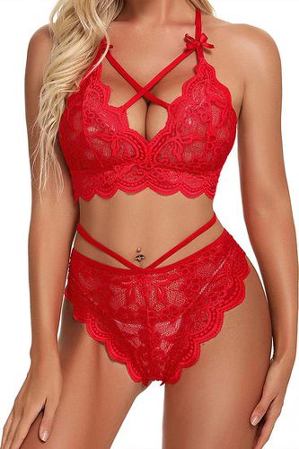 Red Lace Strappy Top Thong 2Pc Sexy Lingerie Set - AMIClubwear - Modalova