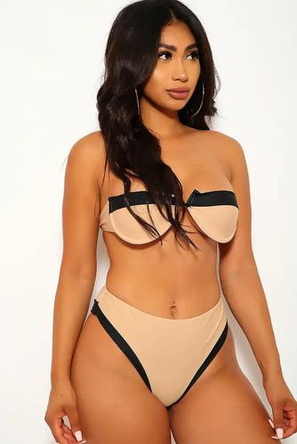 Beige Black Wire Two Piece Swimsuit - Kandy Kouture - Modalova