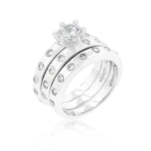 Bezel Set Engagement Ring Set - AMIClubwear - Modalova