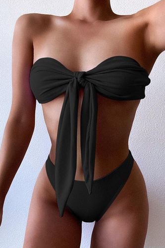 Black Bandeau Padded Two Piece Bikini - AMIClubwearStore - Modalova