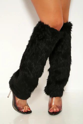 Black Faux Fur Leg Warmers - Kandy Kouture - Modalova