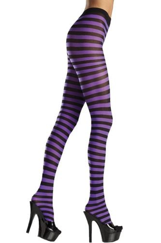 Black Purple Striped Tights - AMIClubwearStore - Modalova