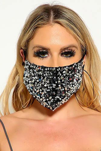 Black Silver Velvet Sequin Reusable Mask - Kandy Kouture - Modalova