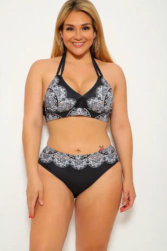 Black White Plus Size Two Piece Swimsuit - Kandy Kouture - Modalova