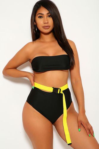 Black Yellow High Waist Three Piece Swimsuit Set - AMIClubwearStore - Modalova