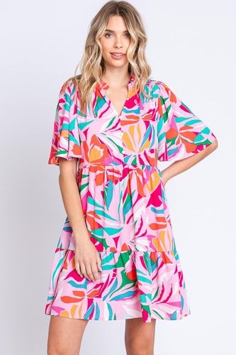 GeeGee Printed Short Sleeve Ruffle Hem Dress - Trendsi - Modalova