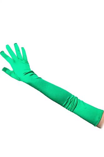 Green Long Satin Gloves - AMIClubwear - Modalova