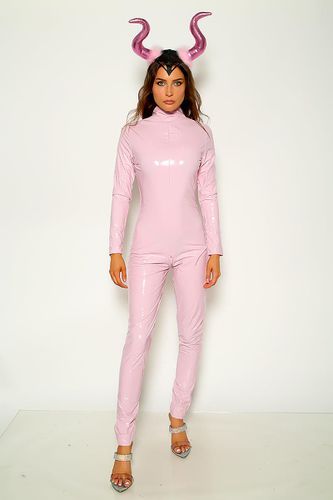 Light Pink Patent Leather Long Sleeve Jumpsuit - AMIClubwear - Modalova