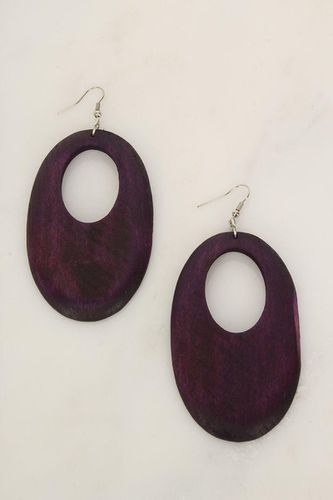 Purple Oval Wooden Earrings - AMIClubwearStore - Modalova