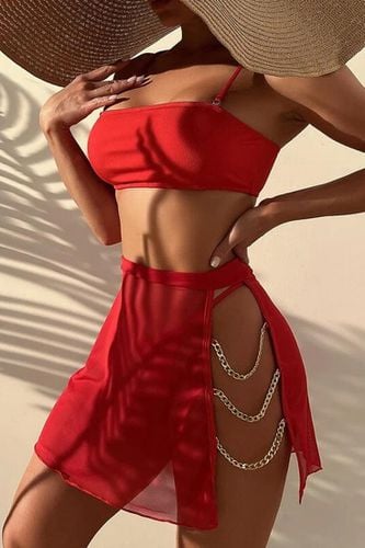 Red Gold Chain Strap Sexy Three Piece Swimsuit - AMIClubwear - Modalova