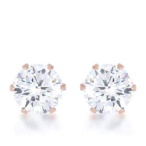 Reign 3.4ct CZ Rose Gold Stainless Steel Stud Earrings - AMIClubwear - Modalova