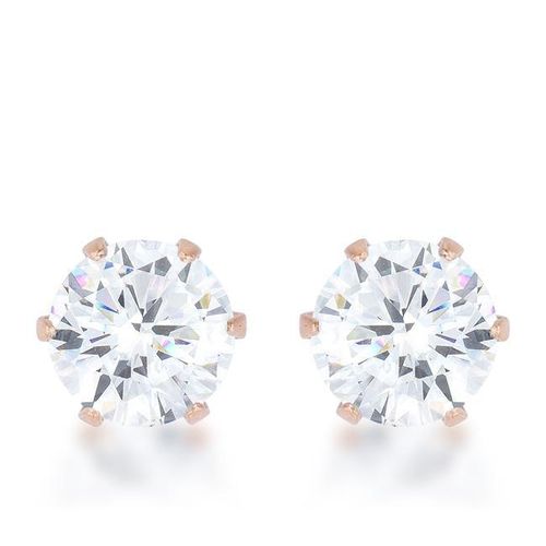 Reign 3.4ct CZ Rose Gold Stainless Steel Stud Earrings - AMIClubwear - Modalova